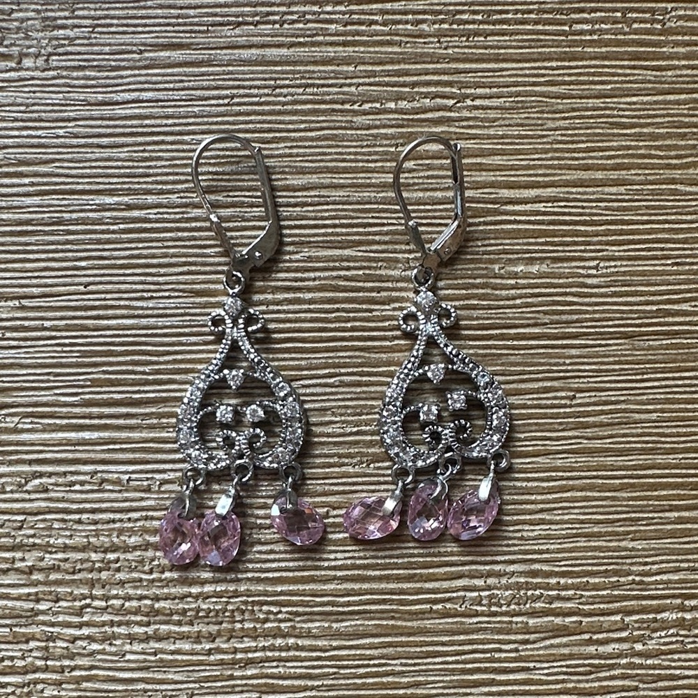 Elegant Silver and Pink Dangle Earrings